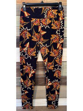 LuLaRoe Leggings OS Floral Damask Scroll Fleur de Lis Blue Burgundy Cream VTG